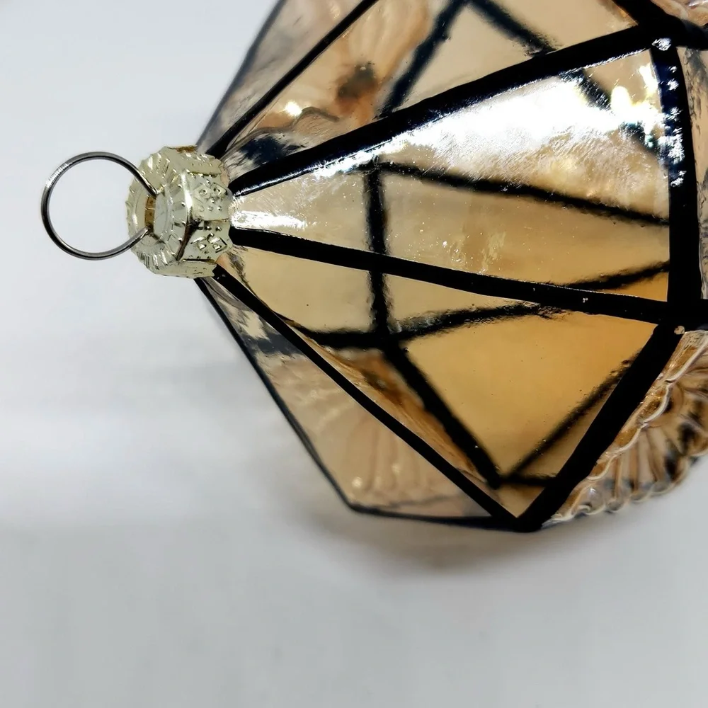 Geometric Champagne Beveled Drop Glass‎ Christmas Ornament Floral Imprint 5.5